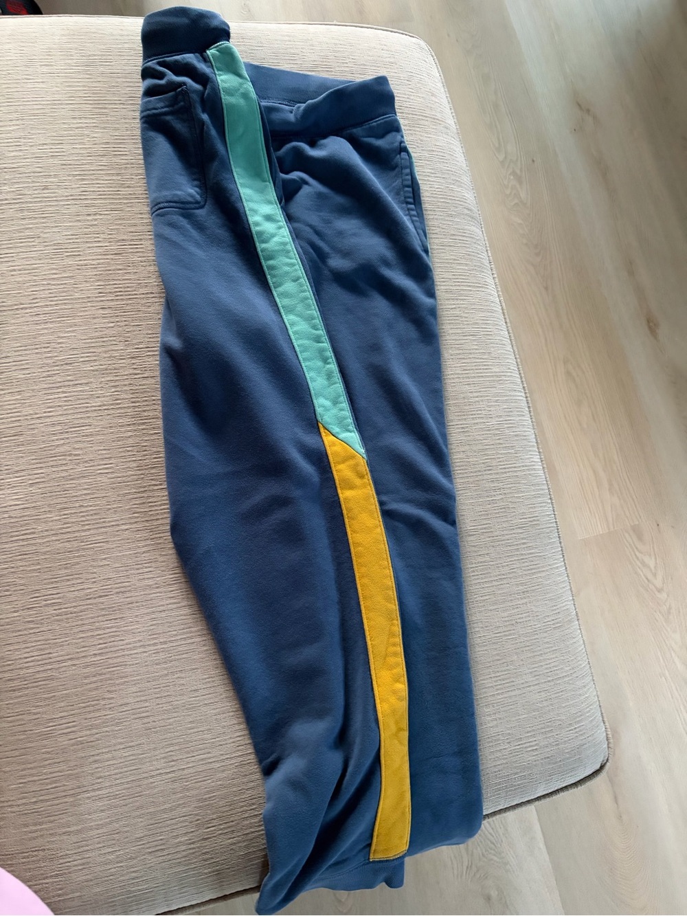 Lands' End Navy Sweatpants with Mint & Yellow Side Stripes